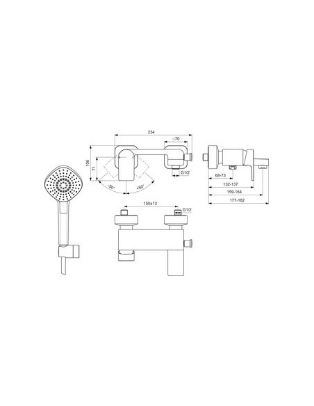 Ideal Standard EDGE set rubinetteria con miscelatore lavabo senza scarico,  miscelatore bidet con scarico e miscelatore monocomando esterno doccia,  finitura cromo SETED003