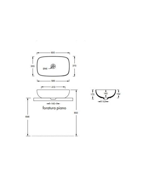 Form, lavabo da appoggio in ceramica nera opaca 60 x 35 x H15 cm di Alice  Ceramica