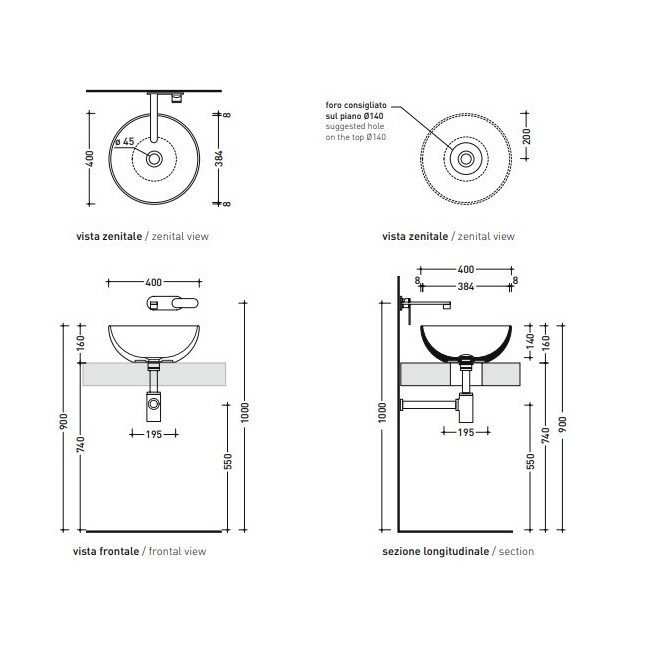 FLAMINIA App Lavabo Circolare Da Appoggio 40 Cm AP40A Bagnolandia