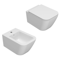 CERAMICA GLOBO Stone Wc + Bidet sospesi da 52 cm + Copriwater SoftClose